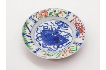 正木春蔵　九谷焼　色絵　約15cm　5寸　食卓を華やかに彩る中皿(葉、ひょうたん、瓢箪、梅、菊、竹、花、植物、和皿、和食器、なます皿、裏印、五寸)(R-079319)