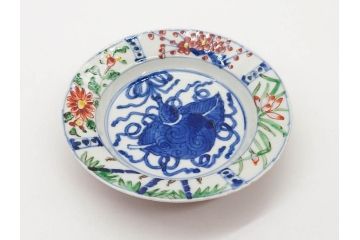 正木春蔵　九谷焼　色絵　約15cm　5寸　食卓を華やかに彩る中皿(葉、ひょうたん、瓢箪、梅、菊、竹、花、植物、和皿、和食器、なます皿、裏印、五寸)(R-079319)