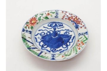 正木春蔵　九谷焼　色絵　約15cm　5寸　食卓を華やかに彩る中皿(葉、ひょうたん、瓢箪、梅、菊、竹、花、植物、和皿、和食器、なます皿、裏印、五寸)(R-079319)