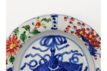 正木春蔵　九谷焼　色絵　約15cm　5寸　食卓を華やかに彩る中皿(葉、ひょうたん、瓢箪、梅、菊、竹、花、植物、和皿、和食器、なます皿、裏印、五寸)(R-079319)