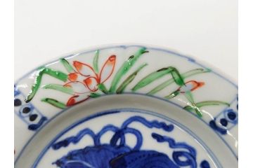 正木春蔵　九谷焼　色絵　約15cm　5寸　食卓を華やかに彩る中皿(葉、ひょうたん、瓢箪、梅、菊、竹、花、植物、和皿、和食器、なます皿、裏印、五寸)(R-079319)