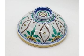 正木春蔵　九谷焼　呉須色絵　染付　約22cm　7.1寸　鮮やかに絵付けされた可愛らしい蓋物(向日葵、ひまわり、花、植物、大平、深鉢、和皿、和食器、七寸一分、裏印、外箱付き)(R-079320)