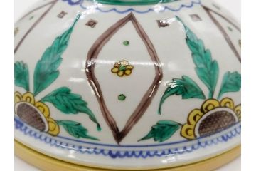 正木春蔵　九谷焼　呉須色絵　染付　約22cm　7.1寸　鮮やかに絵付けされた可愛らしい蓋物(向日葵、ひまわり、花、植物、大平、深鉢、和皿、和食器、七寸一分、裏印、外箱付き)(R-079320)