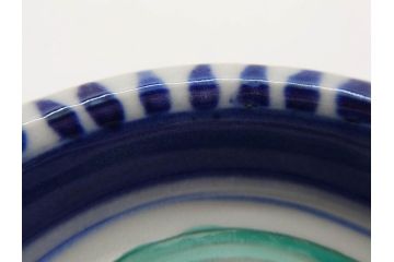 正木春蔵　九谷焼　呉須色絵　染付　約22cm　7.1寸　鮮やかに絵付けされた可愛らしい蓋物(向日葵、ひまわり、花、植物、大平、深鉢、和皿、和食器、七寸一分、裏印、外箱付き)(R-079320)