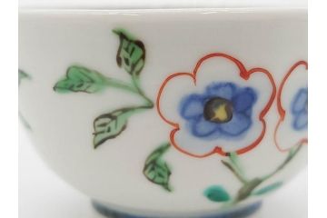 正木春蔵　九谷焼　呉須色絵　染付　温かみを感じる緻密な絵付けが魅力の湯呑み5客セット(花、植物、煎茶、ぐい呑み、湯のみ、和食器、裏印)(R-079323)