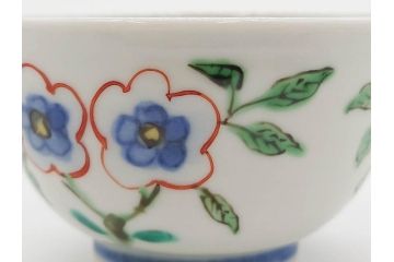 正木春蔵　九谷焼　呉須色絵　染付　温かみを感じる緻密な絵付けが魅力の湯呑み5客セット(花、植物、煎茶、ぐい呑み、湯のみ、和食器、裏印)(R-079323)