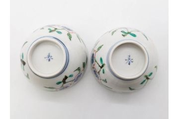 正木春蔵　九谷焼　呉須色絵　染付　温かみを感じる緻密な絵付けが魅力の湯呑み5客セット(花、植物、煎茶、ぐい呑み、湯のみ、和食器、裏印)(R-079323)