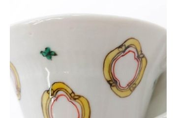 正木春蔵　九谷焼　呉須色絵　染付　愛らしいデザインが魅力のカップ&ソーサー2客セット(花、フラワー、植物、C&S、碗皿、洋食器、裏印)(R-079324)