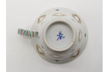 正木春蔵　九谷焼　呉須色絵　染付　愛らしいデザインが魅力のカップ&ソーサー2客セット(花、フラワー、植物、C&S、碗皿、洋食器、裏印)(R-079324)