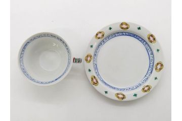 正木春蔵　九谷焼　呉須色絵　染付　愛らしいデザインが魅力のカップ&ソーサー2客セット(花、フラワー、植物、C&S、碗皿、洋食器、裏印)(R-079324)