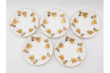 大倉陶園(OKURA、OAC)　 金蝕バラ　品格漂う豪華なプレート5枚セット(手描き、ディッシュ、ローズ、バラ、中皿、洋食器)(R-079325)