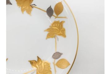 大倉陶園(OKURA、OAC)　 金蝕バラ　品格漂う豪華なプレート5枚セット(手描き、ディッシュ、ローズ、バラ、中皿、洋食器)(R-079325)