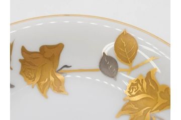 大倉陶園(OKURA、OAC)　 金蝕バラ　品格漂う豪華なプレート5枚セット(手描き、ディッシュ、ローズ、バラ、中皿、洋食器)(R-079325)