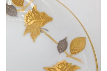 大倉陶園(OKURA、OAC)　 金蝕バラ　品格漂う豪華なプレート5枚セット(手描き、ディッシュ、ローズ、バラ、中皿、洋食器)(R-079325)
