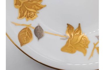 大倉陶園(OKURA、OAC)　 金蝕バラ　品格漂う豪華なプレート5枚セット(手描き、ディッシュ、ローズ、バラ、中皿、洋食器)(R-079325)