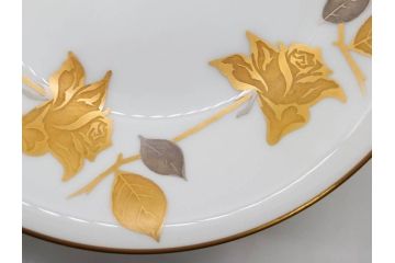 大倉陶園(OKURA、OAC)　 金蝕バラ　品格漂う豪華なプレート5枚セット(手描き、ディッシュ、ローズ、バラ、中皿、洋食器)(R-079325)