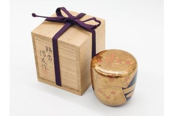 博友作　輪島塗　優美で豪華な棗(菊、花、雲模様、蒔絵、漆器、木製、茶入れ、茶筒、茶道具、茶器、共箱付き)(R-079327)
