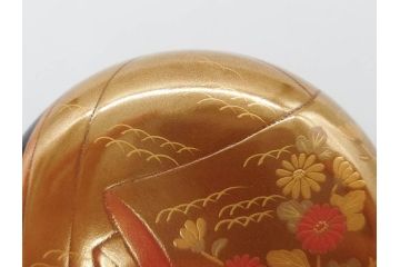博友作　輪島塗　優美で豪華な棗(菊、花、雲模様、蒔絵、漆器、木製、茶入れ、茶筒、茶道具、茶器、共箱付き)(R-079327)