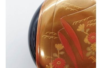 博友作　輪島塗　優美で豪華な棗(菊、花、雲模様、蒔絵、漆器、木製、茶入れ、茶筒、茶道具、茶器、共箱付き)(R-079327)