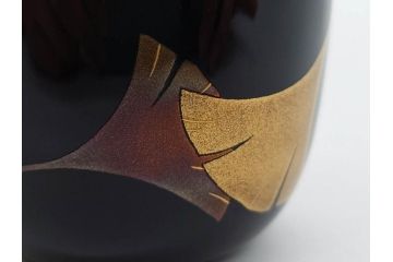 鈴谷鐵五郎　輪島塗　銀杏　繊細な蒔絵に見惚れる棗(いちょう、梨地、漆器、木製、茶入れ、茶筒、茶道具、茶器、共布付き、共箱付き)(R-079428)