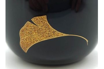 鈴谷鐵五郎　輪島塗　銀杏　繊細な蒔絵に見惚れる棗(いちょう、梨地、漆器、木製、茶入れ、茶筒、茶道具、茶器、共布付き、共箱付き)(R-079428)