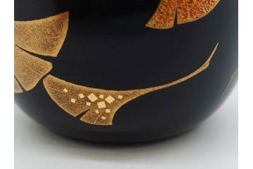 鈴谷鐵五郎　輪島塗　銀杏　繊細な蒔絵に見惚れる棗(いちょう、梨地、漆器、木製、茶入れ、茶筒、茶道具、茶器、共布付き、共箱付き)(R-079428)
