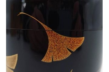 鈴谷鐵五郎　輪島塗　銀杏　繊細な蒔絵に見惚れる棗(いちょう、梨地、漆器、木製、茶入れ、茶筒、茶道具、茶器、共布付き、共箱付き)(R-079428)