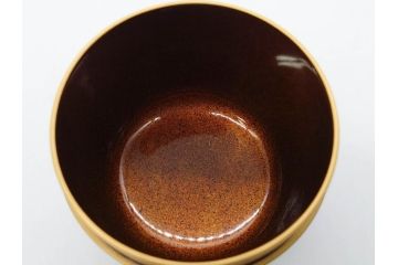 鈴谷鐵五郎　輪島塗　銀杏　繊細な蒔絵に見惚れる棗(いちょう、梨地、漆器、木製、茶入れ、茶筒、茶道具、茶器、共布付き、共箱付き)(R-079428)