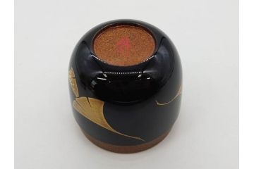 鈴谷鐵五郎　輪島塗　銀杏　繊細な蒔絵に見惚れる棗(いちょう、梨地、漆器、木製、茶入れ、茶筒、茶道具、茶器、共布付き、共箱付き)(R-079428)