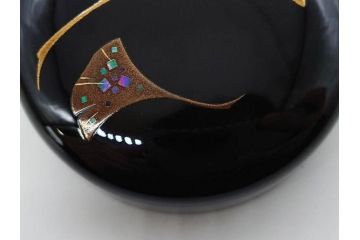 鈴谷鐵五郎　輪島塗　銀杏　繊細な蒔絵に見惚れる棗(いちょう、梨地、漆器、木製、茶入れ、茶筒、茶道具、茶器、共布付き、共箱付き)(R-079428)