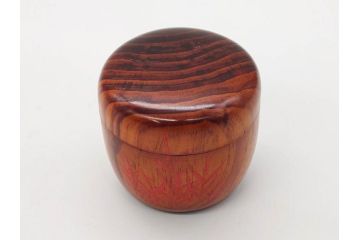 今日主　芦ノ絵　木目が美しい松棗(花押、木製、茶入れ、茶筒、茶道具、茶器、共箱付き)(R-079429)