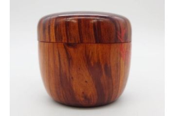 今日主　芦ノ絵　木目が美しい松棗(花押、木製、茶入れ、茶筒、茶道具、茶器、共箱付き)(R-079429)