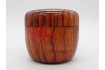 今日主　芦ノ絵　木目が美しい松棗(花押、木製、茶入れ、茶筒、茶道具、茶器、共箱付き)(R-079429)