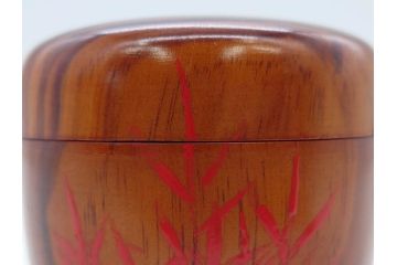 今日主　芦ノ絵　木目が美しい松棗(花押、木製、茶入れ、茶筒、茶道具、茶器、共箱付き)(R-079429)