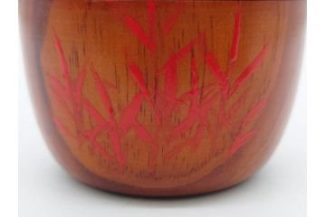 今日主　芦ノ絵　木目が美しい松棗(花押、木製、茶入れ、茶筒、茶道具、茶器、共箱付き)(R-079429)