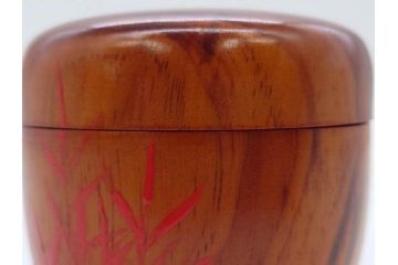 今日主　芦ノ絵　木目が美しい松棗(花押、木製、茶入れ、茶筒、茶道具、茶器、共箱付き)(R-079429)