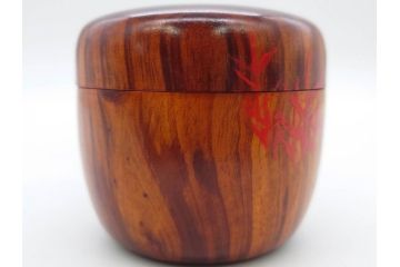 今日主　芦ノ絵　木目が美しい松棗(花押、木製、茶入れ、茶筒、茶道具、茶器、共箱付き)(R-079429)