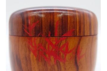 今日主　芦ノ絵　木目が美しい松棗(花押、木製、茶入れ、茶筒、茶道具、茶器、共箱付き)(R-079429)