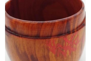 今日主　芦ノ絵　木目が美しい松棗(花押、木製、茶入れ、茶筒、茶道具、茶器、共箱付き)(R-079429)
