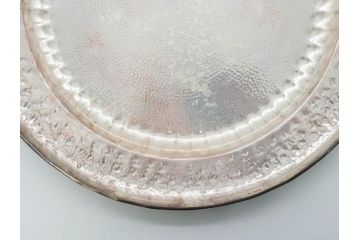 戦前　大阪　尚美堂造　純銀　青海盆　重量 約444g　気品を感じるお盆(トレー、トレイ、丸盆、シルバー、共布付き、共箱付き)(R-079434)
