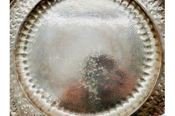 戦前　大阪　尚美堂造　純銀　青海盆　重量 約444g　気品を感じるお盆(トレー、トレイ、丸盆、シルバー、共布付き、共箱付き)(R-079434)