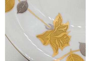 大倉陶園(OKURA、OAC)　 金蝕バラ　気品漂うボウル(手描き、ディッシュ、ローズ、バラ、深皿、大皿、フルーツ皿、コンポート、菓子鉢、洋食器)(R-079436)