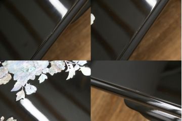 中古　アジア　民芸家具　華やかな螺鈿細工が美しいガラス天板付き座卓(センターテーブル、ローテーブル)(定価約60万円)(R-079440)