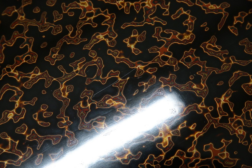 中古　未使用　展示品　東北　津軽塗り　唐塗り　隅々まで意匠を凝らした上質で美しい漆塗りの座卓　定価約95万円　(R-079447)