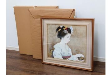 真作　中尾淳　「舞妓」　F10(10号)　絵画(日本画、女性、人物、着物、共シール、サイン付き、落款印、肉筆、額装、共箱付き)(R-079455)