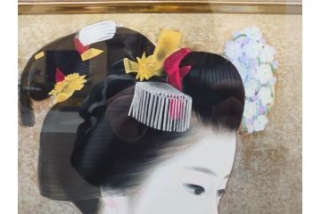 真作　中尾淳　「舞妓」　F10(10号)　絵画(日本画、女性、人物、着物、共シール、サイン付き、落款印、肉筆、額装、共箱付き)(R-079455)