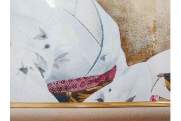 真作　中尾淳　「舞妓」　F10(10号)　絵画(日本画、女性、人物、着物、共シール、サイン付き、落款印、肉筆、額装、共箱付き)(R-079455)