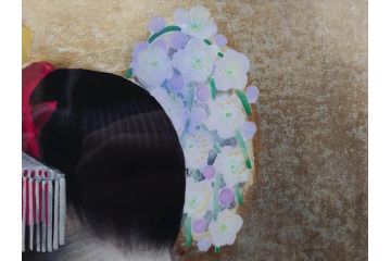 真作　中尾淳　「舞妓」　F10(10号)　絵画(日本画、女性、人物、着物、共シール、サイン付き、落款印、肉筆、額装、共箱付き)(R-079455)