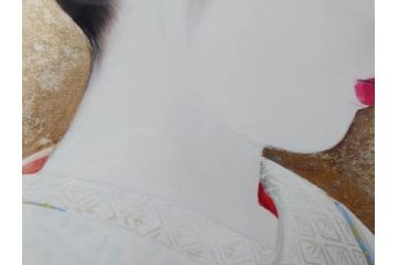 真作　中尾淳　「舞妓」　F10(10号)　絵画(日本画、女性、人物、着物、共シール、サイン付き、落款印、肉筆、額装、共箱付き)(R-079455)