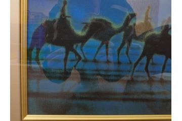 複製画　平山郁夫　「月光流砂行」　限定1200部　112/1200　絵画(日本画、岩絵具方式、複製、砂漠、ラクダ、夜、風景、シルクロード、隊商、キャラバン、額装、落款印、黄袋付き、共箱付き)(R-079456)